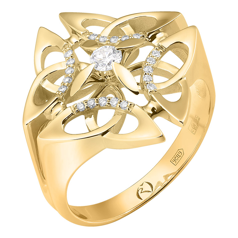 Кольцо, золото, бриллиант, желтый, Зк-7729